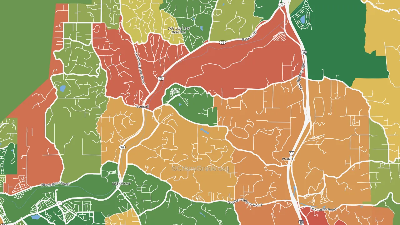 Bonsall, CA Map of Robbery Rates