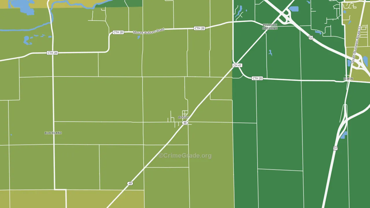 Boody, IL Map of Robbery Rates