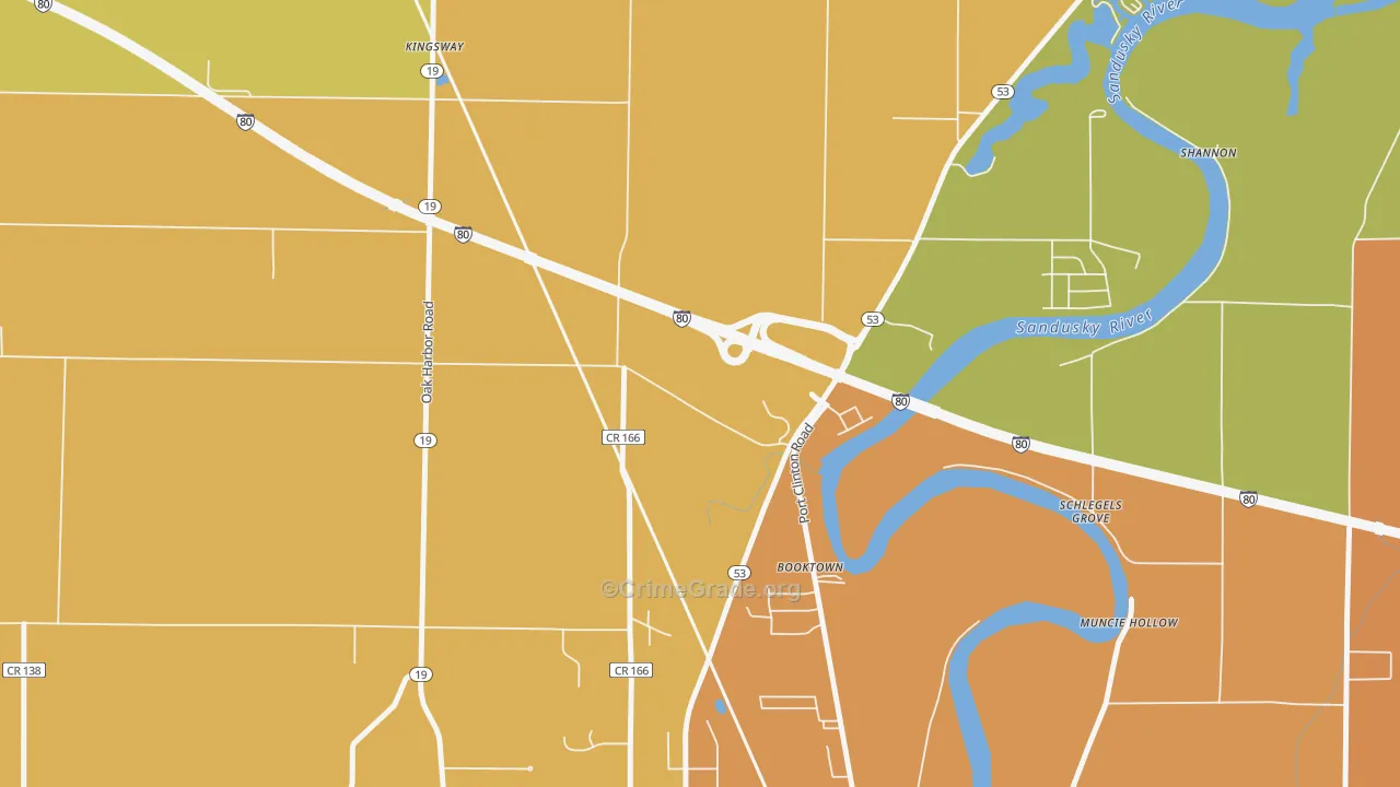 Booktown, OH Map of Robbery Rates