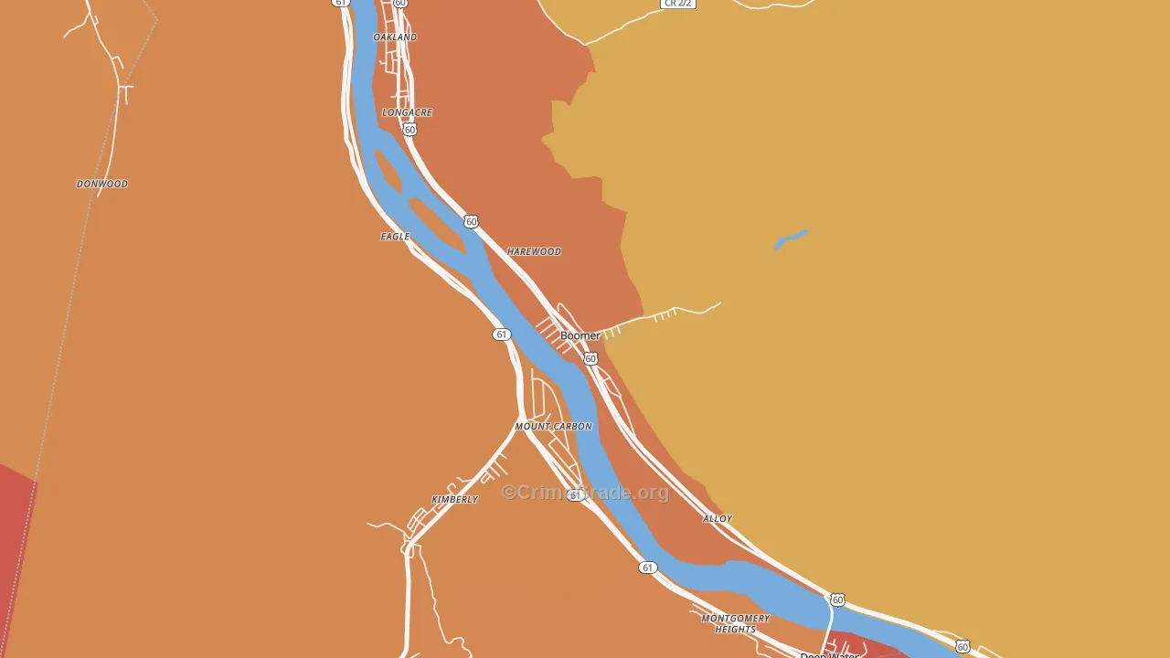 Boomer, WV Map of Robbery Rates