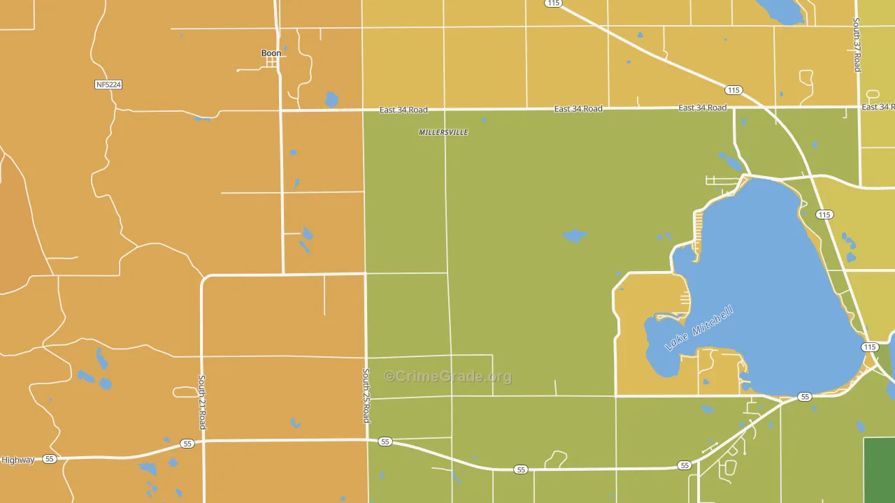 Boon, MI Map of Robbery Rates
