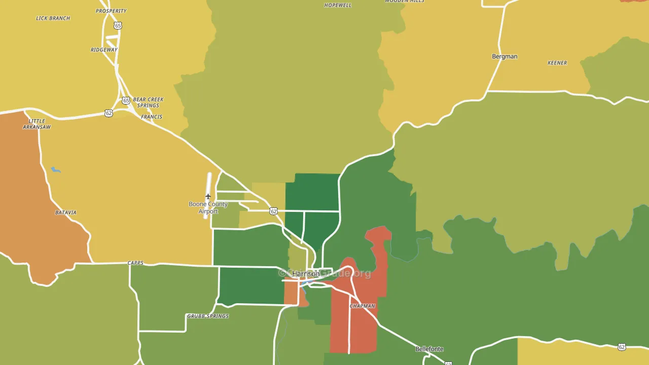 Boone County, AR Map of Robbery Rates