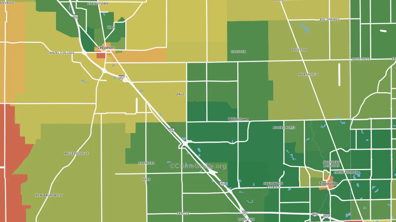 Boone County, IN Map of Robbery Rates