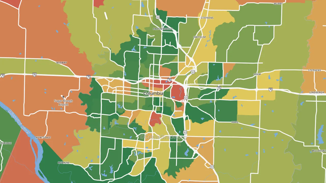 Boone County, MO Map of Robbery Rates