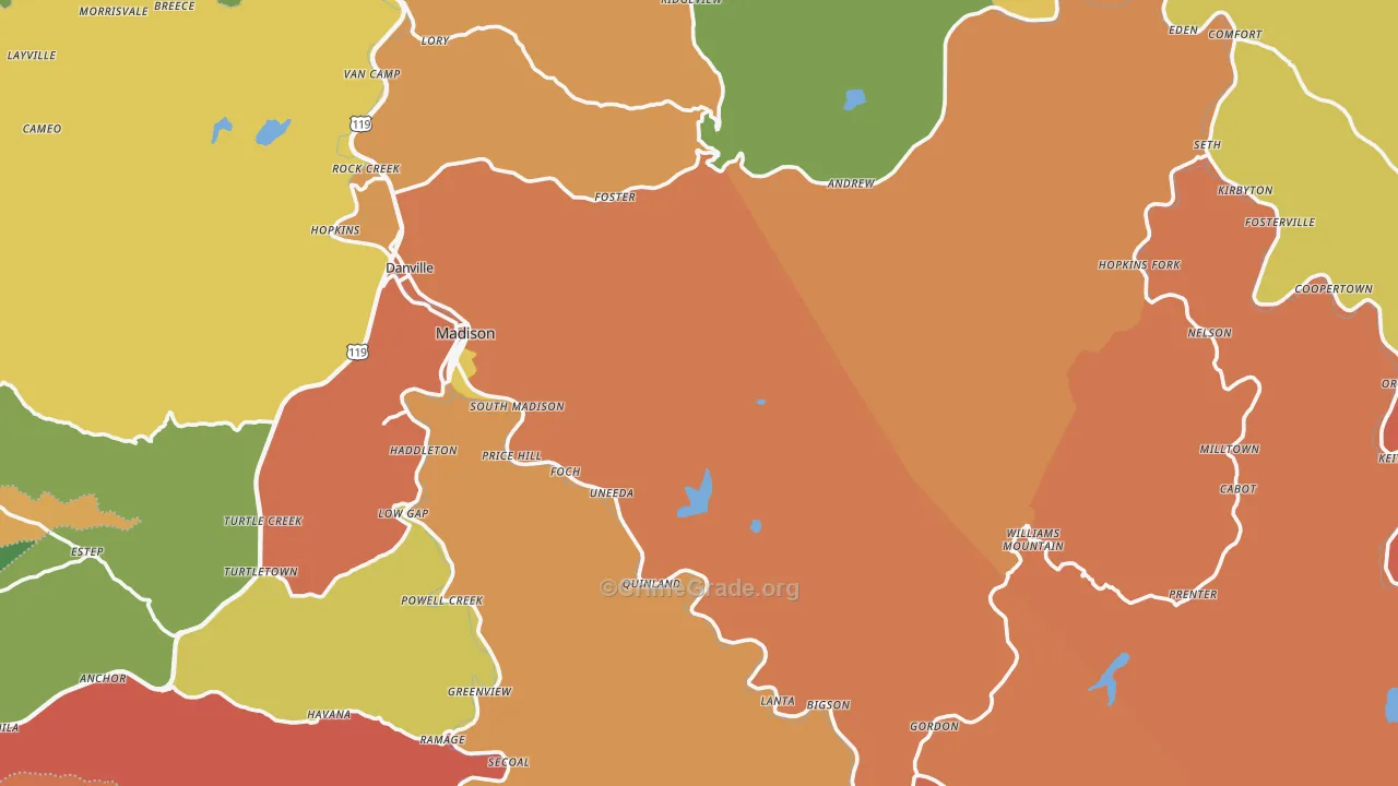 Boone County, WV Map of Robbery Rates