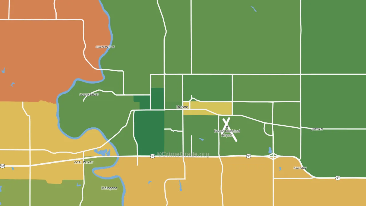 Boone, IA Map of Robbery Rates
