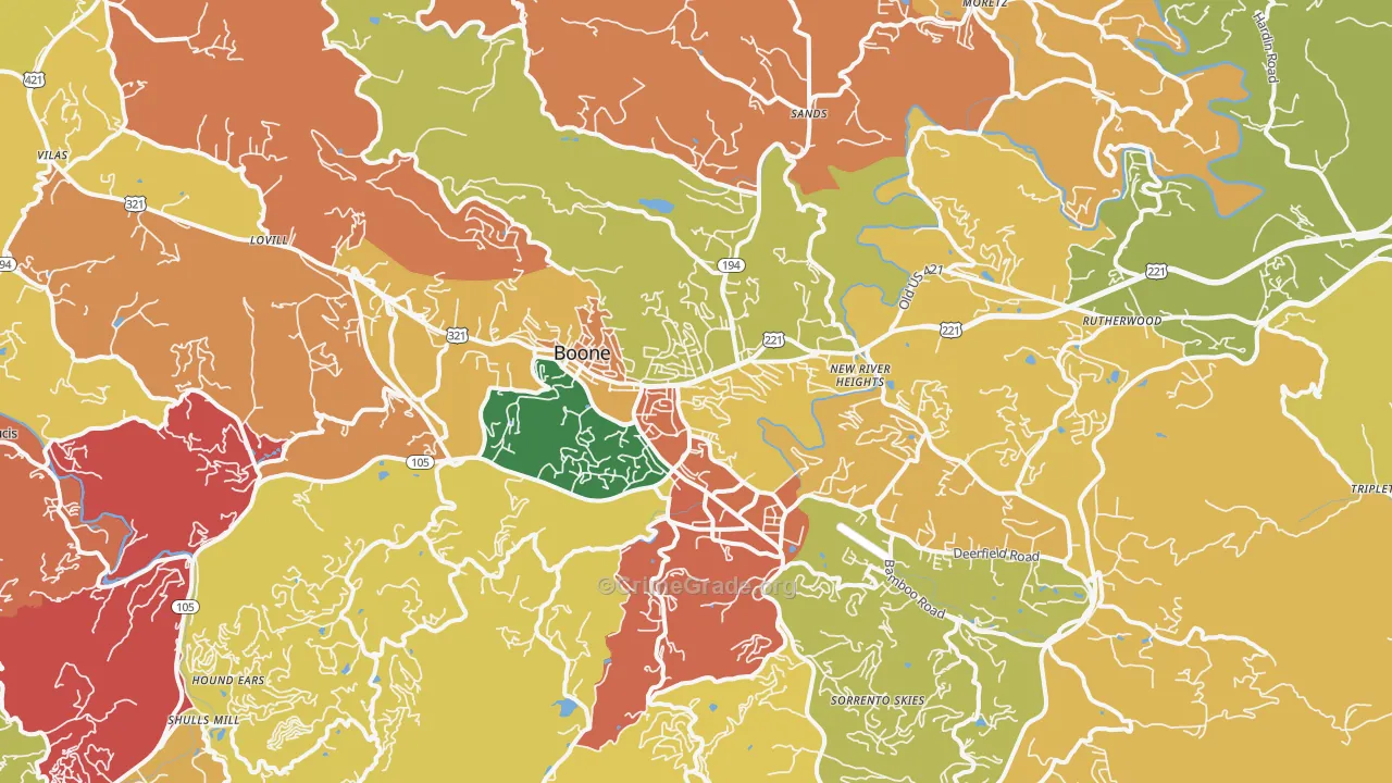 Boone, NC Map of Robbery Rates