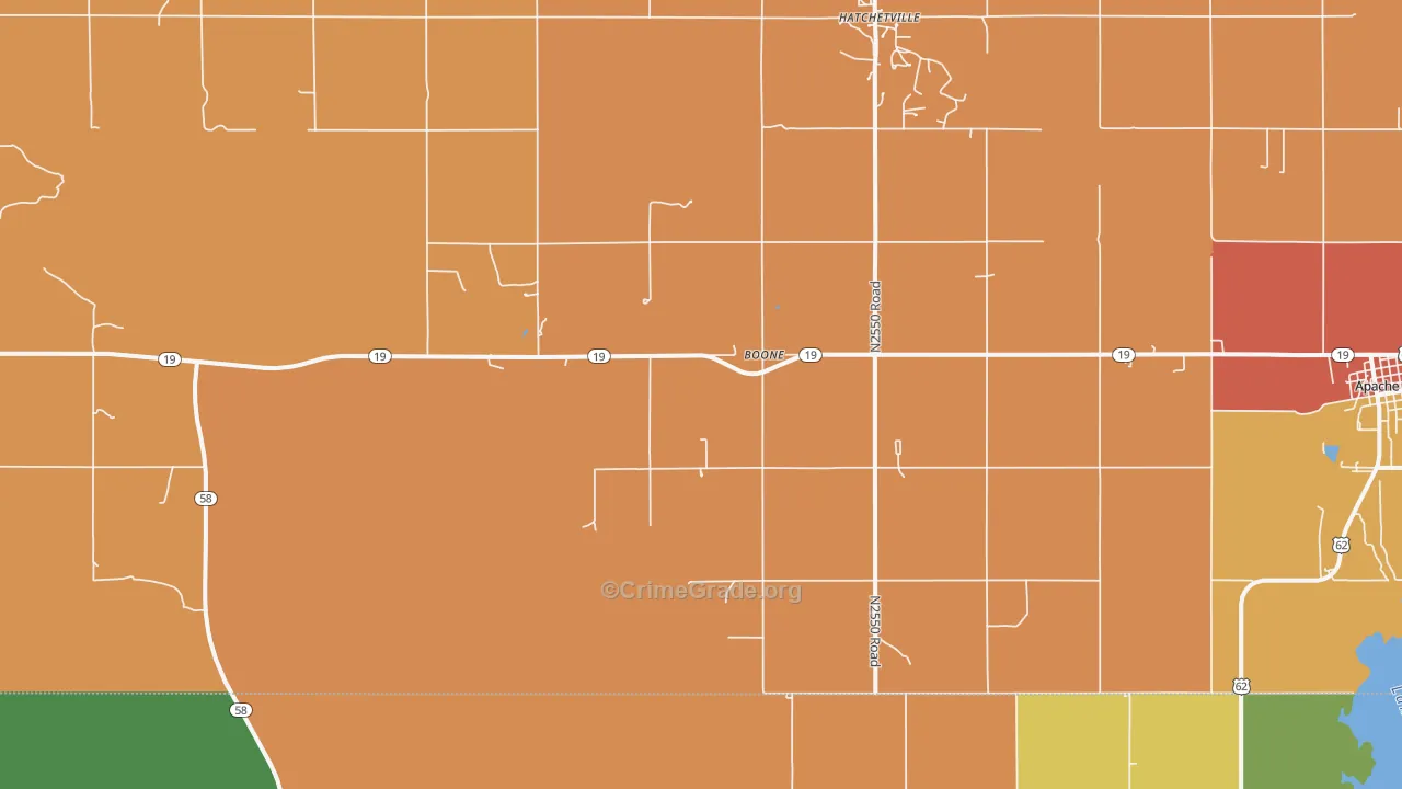 Boone, OK Map of Robbery Rates