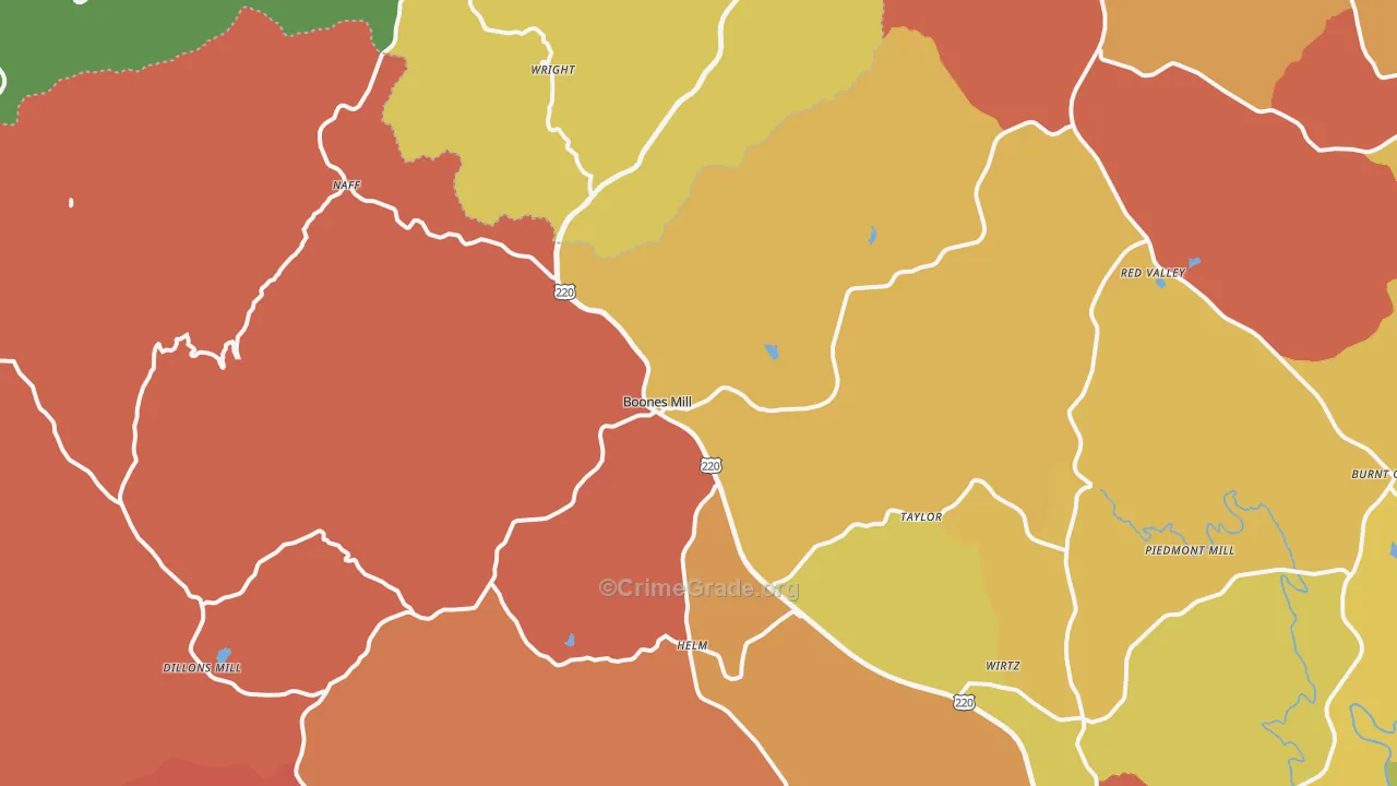 Boones Mill, VA Map of Robbery Rates