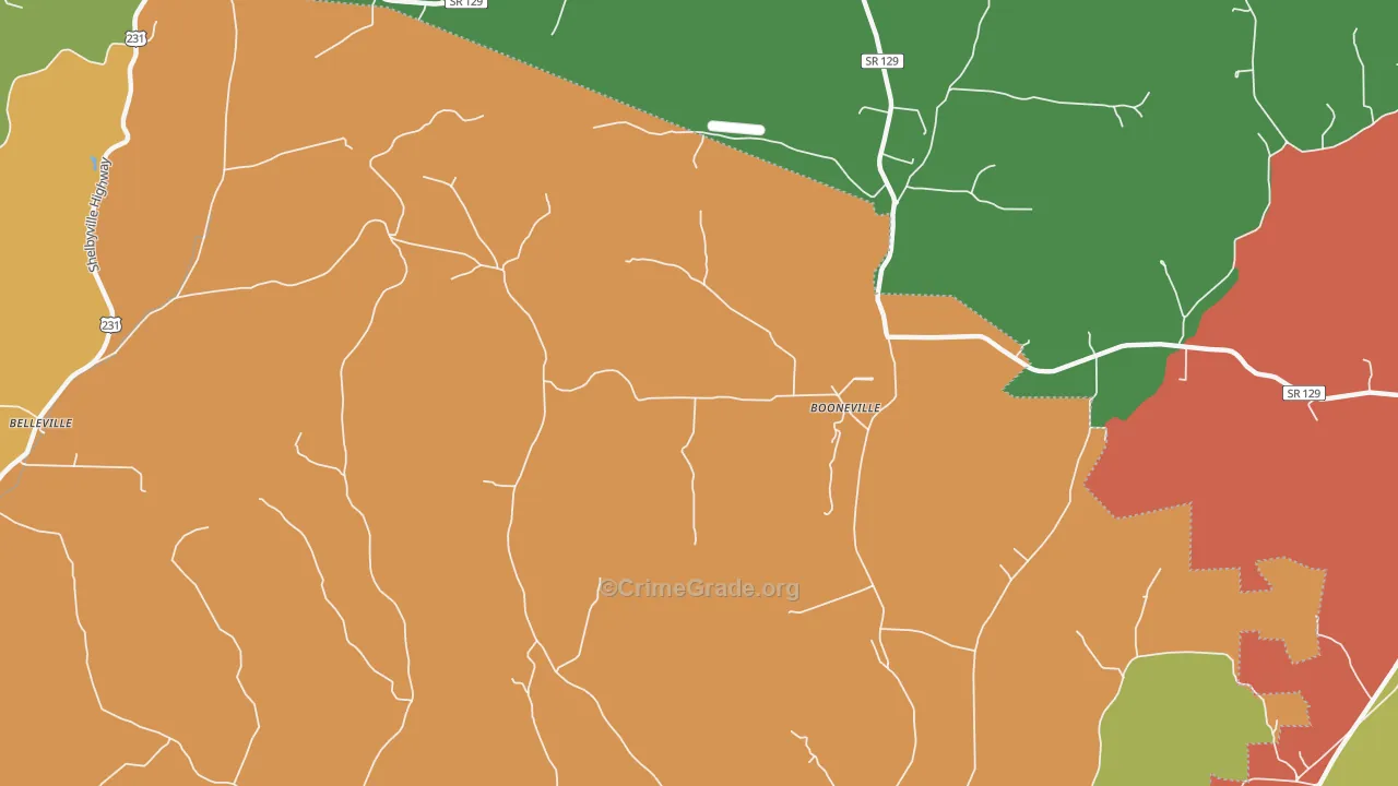 Booneville, TN Map of Robbery Rates