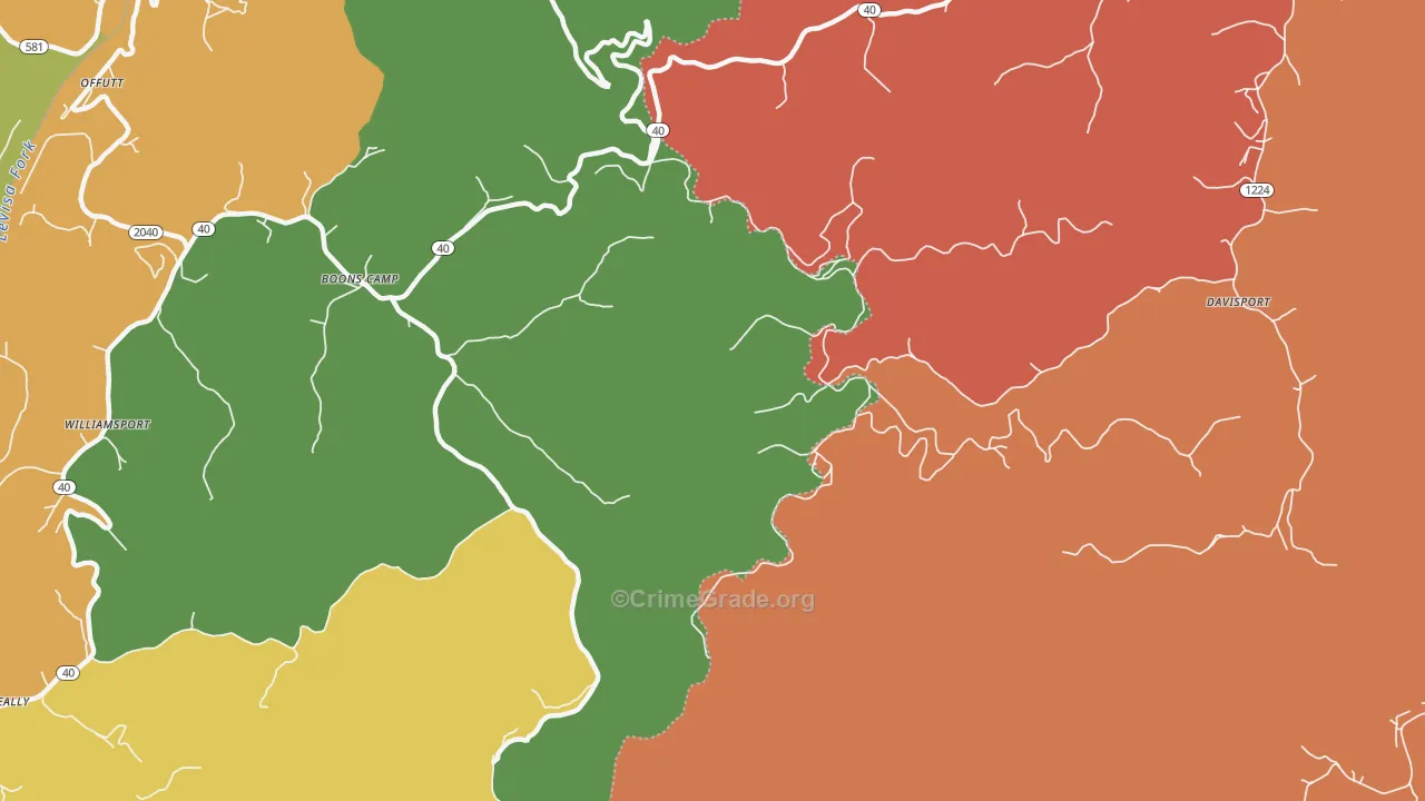 Boons Camp, KY Map of Robbery Rates