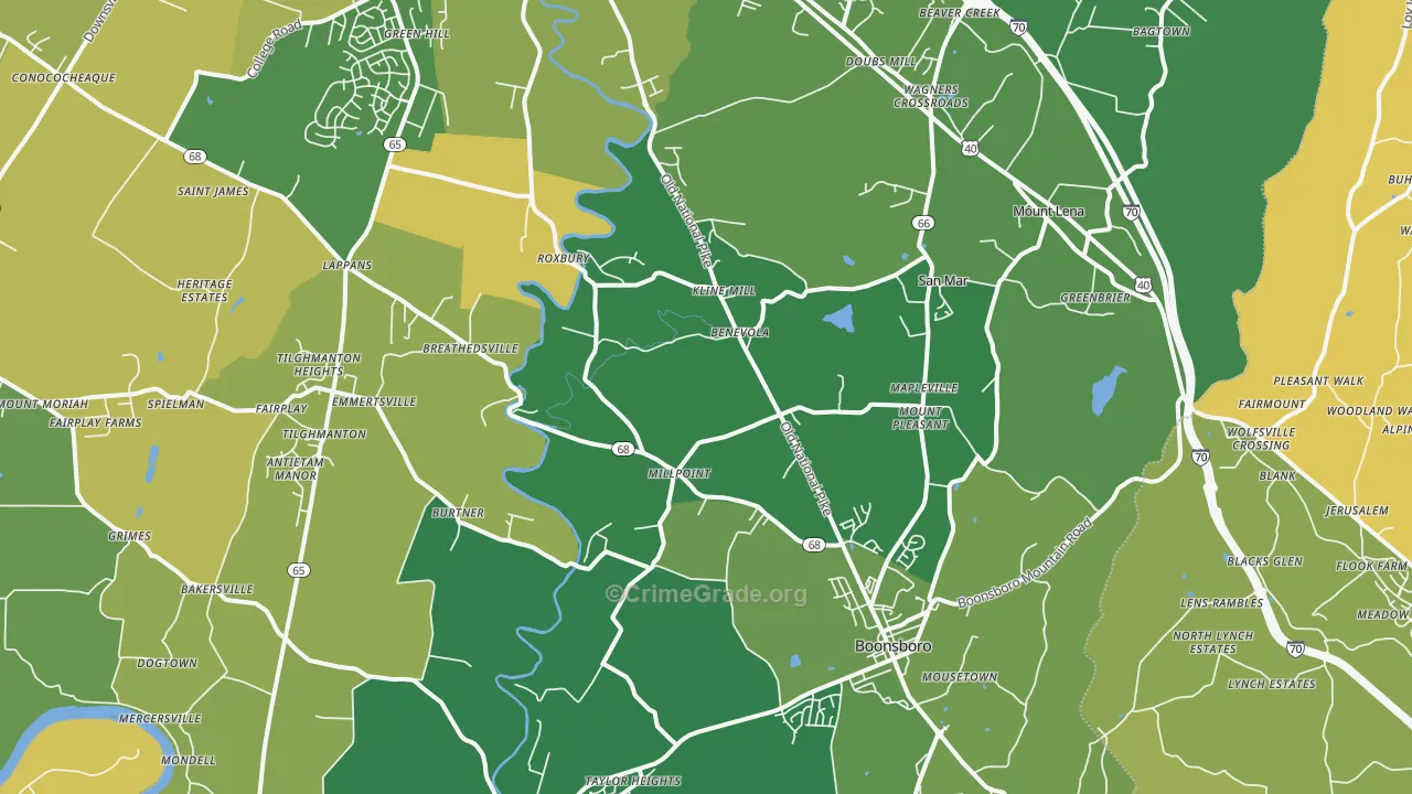 Boonsboro, MD Map of Robbery Rates
