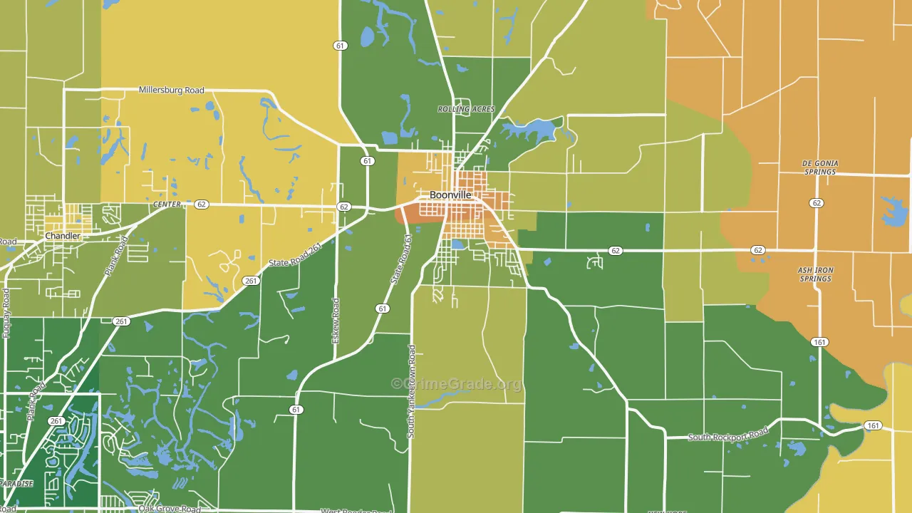 Boonville, IN Map of Robbery Rates
