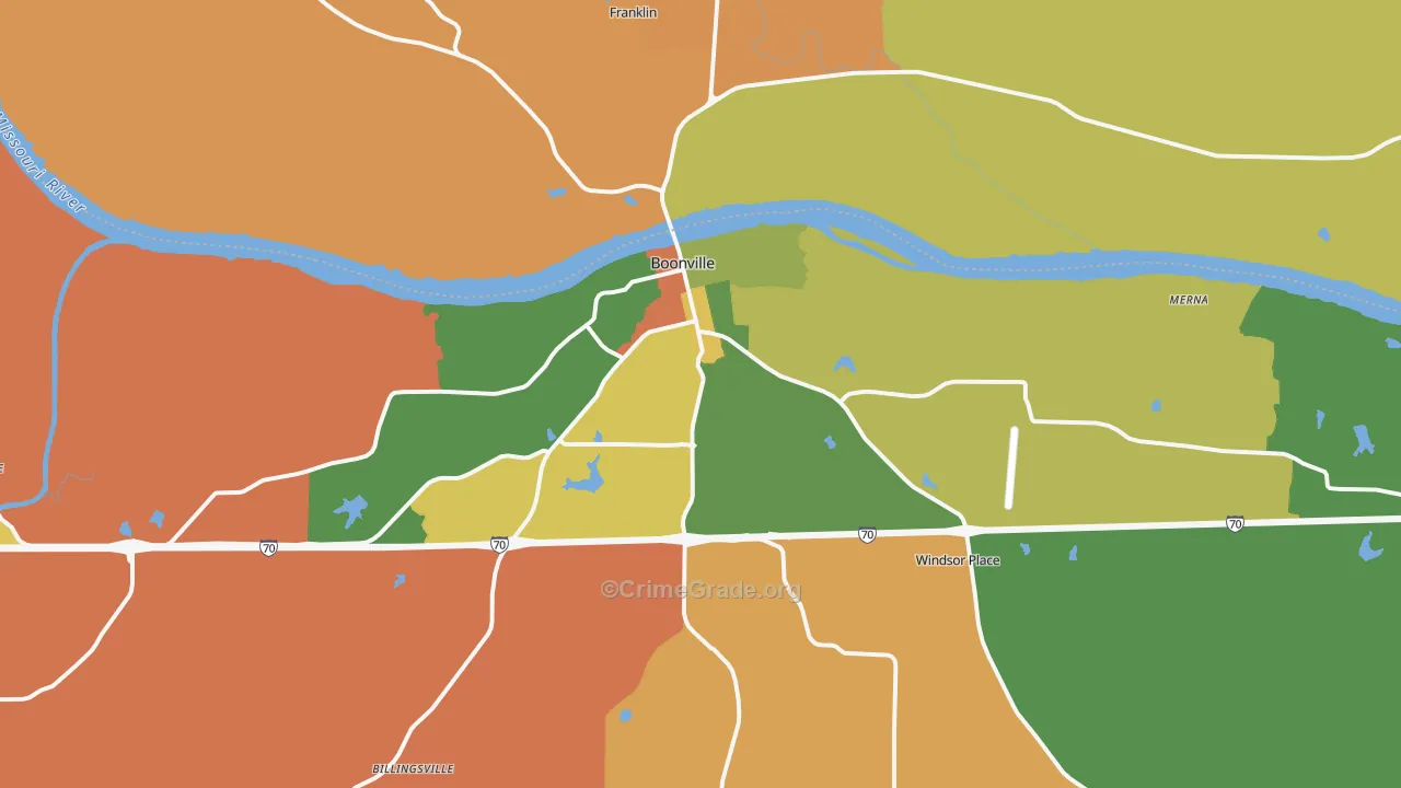 Boonville, MO Map of Robbery Rates
