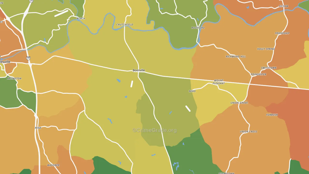 Boonville, NC Map of Robbery Rates