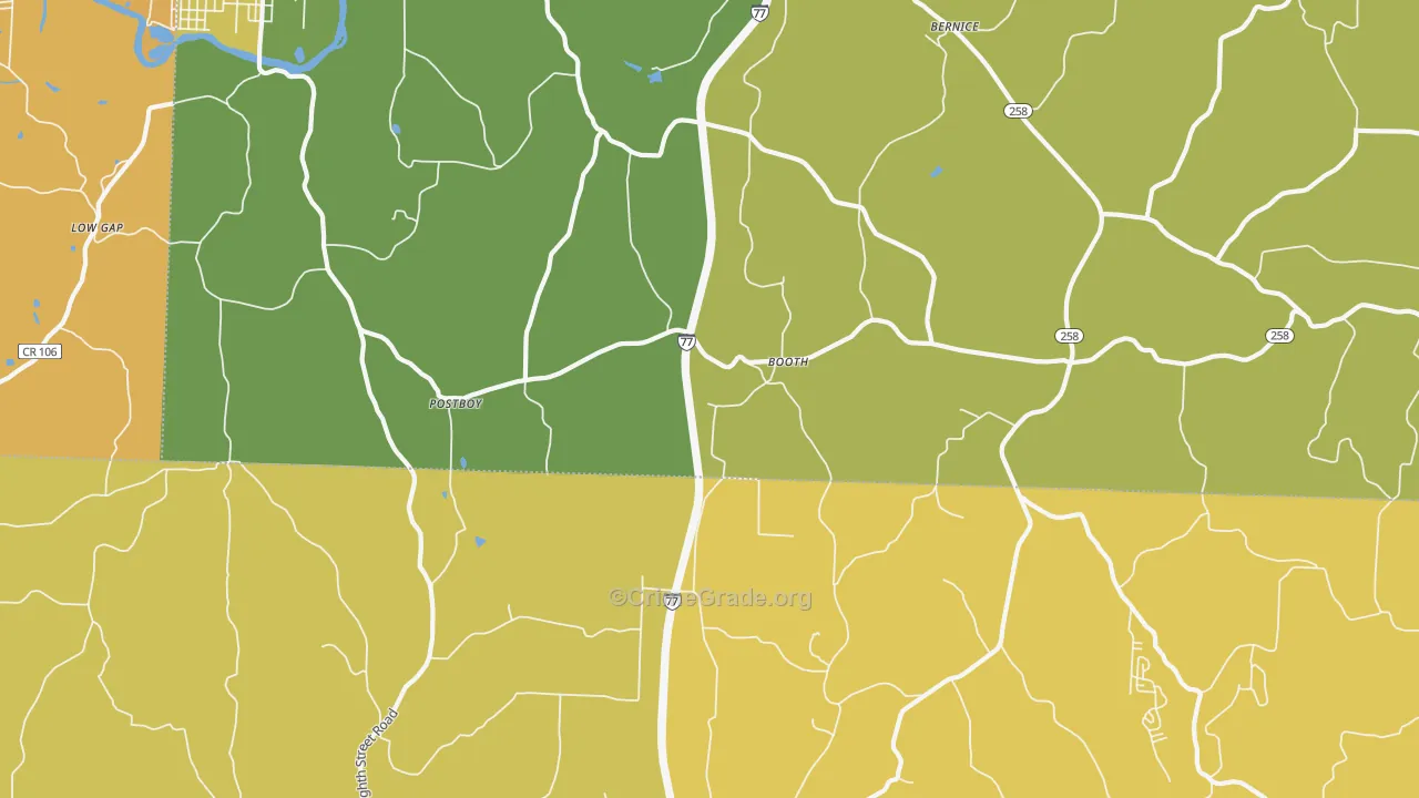 Booth, OH Map of Robbery Rates