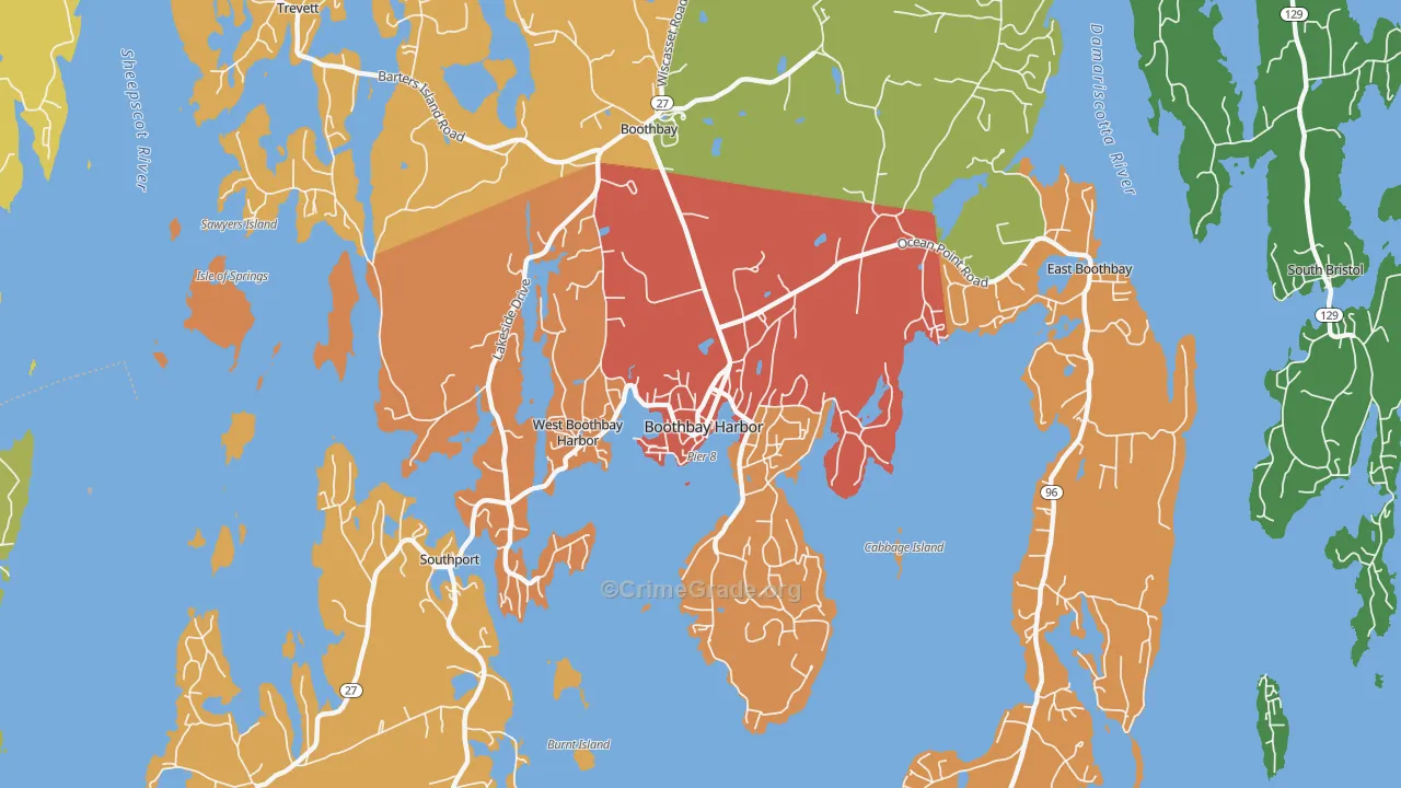 Boothbay Harbor, ME Map of Robbery Rates