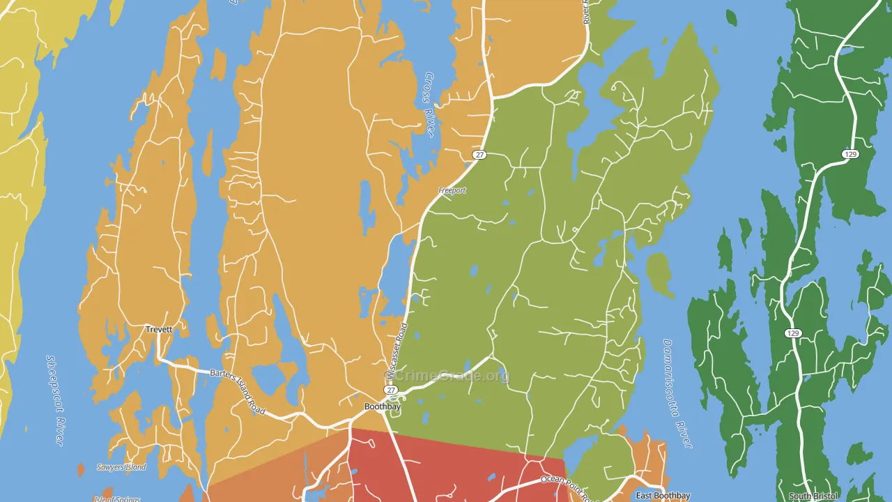 Boothbay, ME Map of Robbery Rates