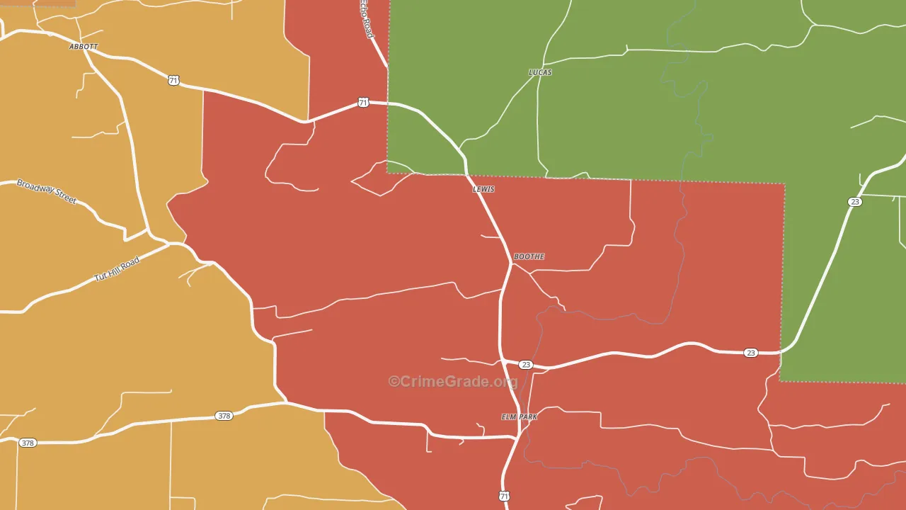 Boothe, AR Map of Robbery Rates