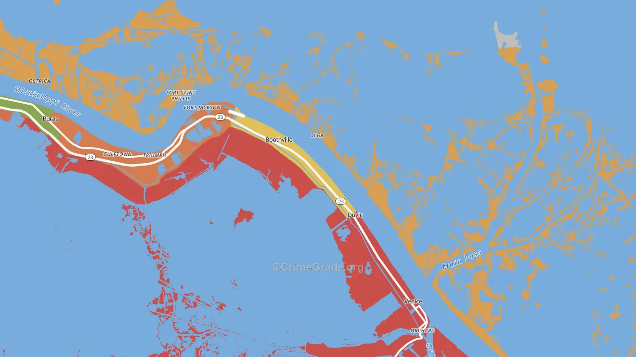 Boothville, LA Map of Robbery Rates