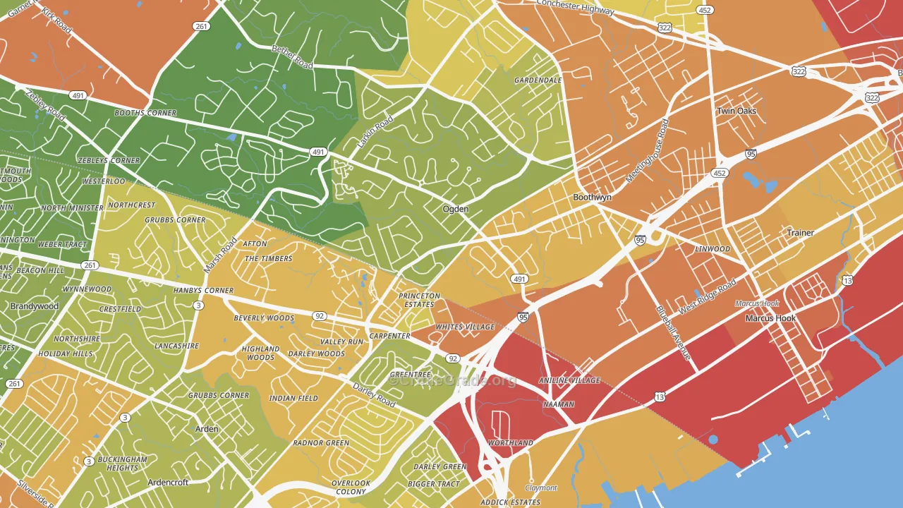Boothwyn, PA Map of Robbery Rates