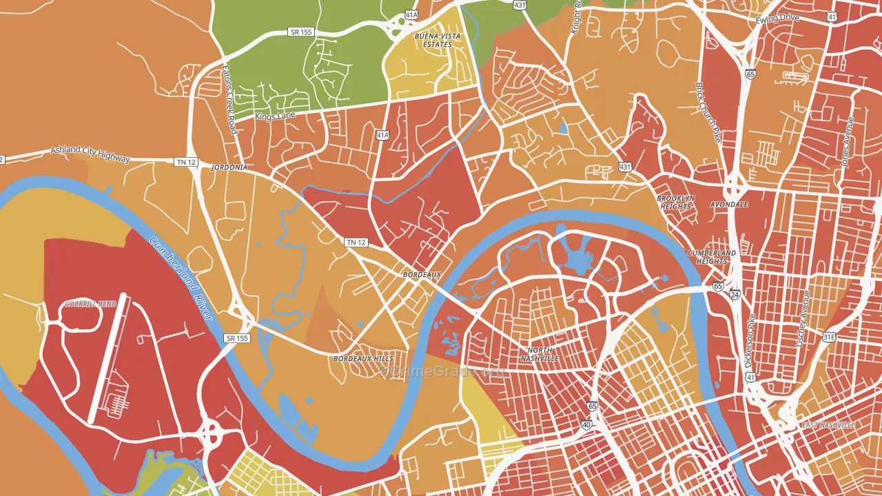Bordeaux, Nashville, TN Map of Robbery Rates
