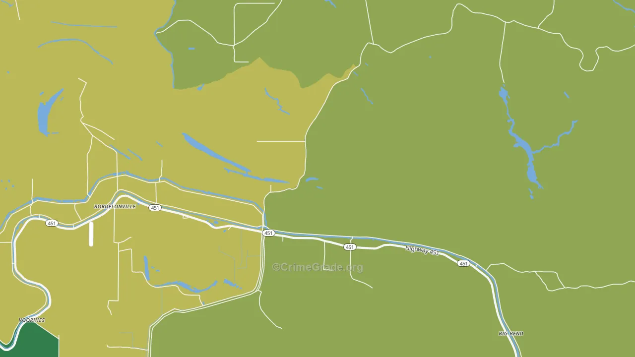 Bordelonville, LA Map of Robbery Rates