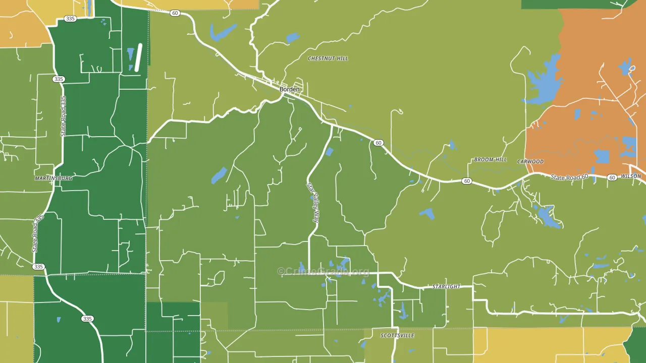 Borden, IN Map of Robbery Rates