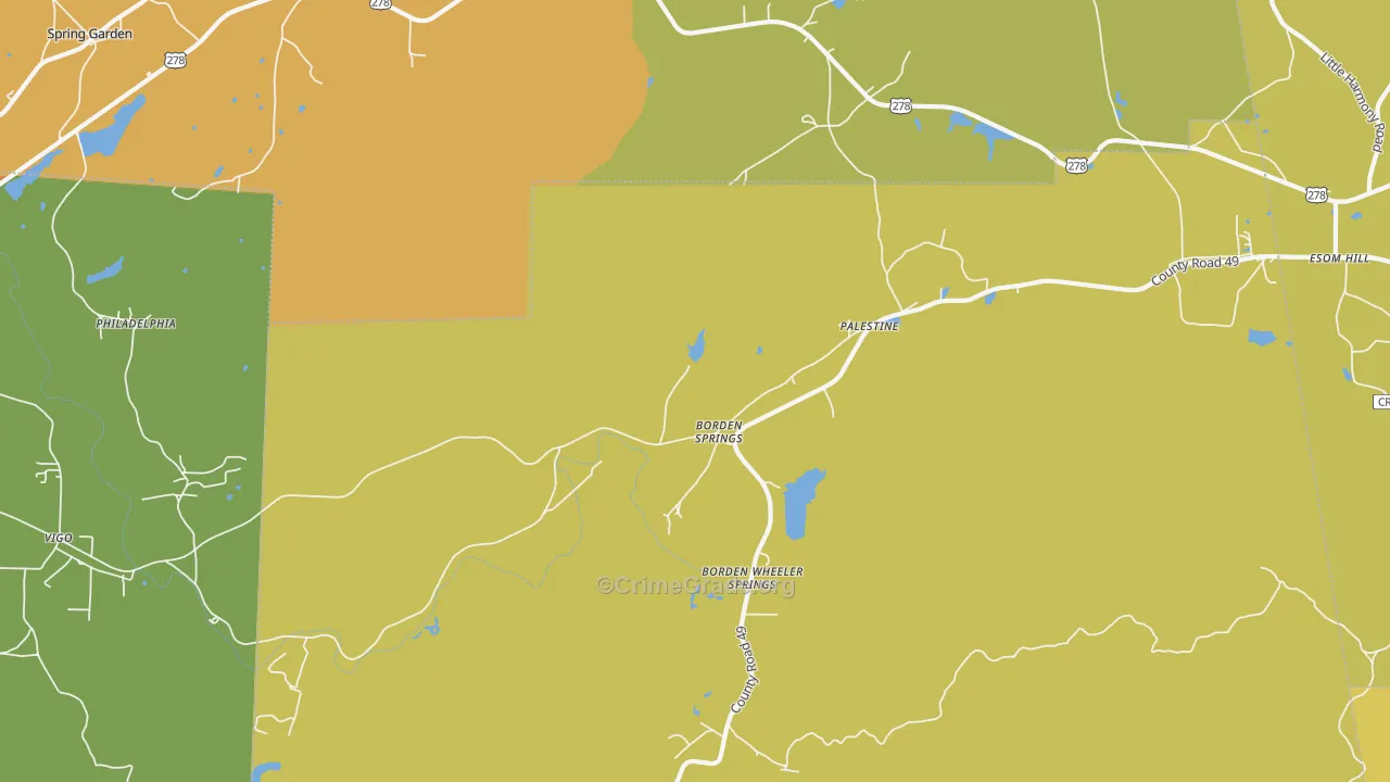 Borden Wheeler Springs, AL Map of Robbery Rates