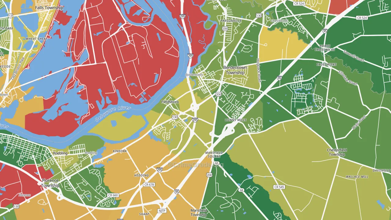 Bordentown, NJ Map of Robbery Rates