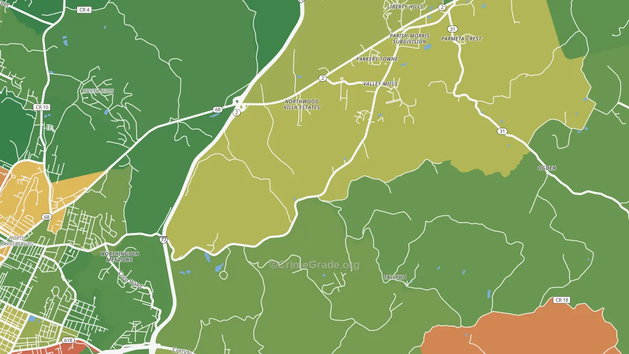 Boreman, WV Map of Robbery Rates