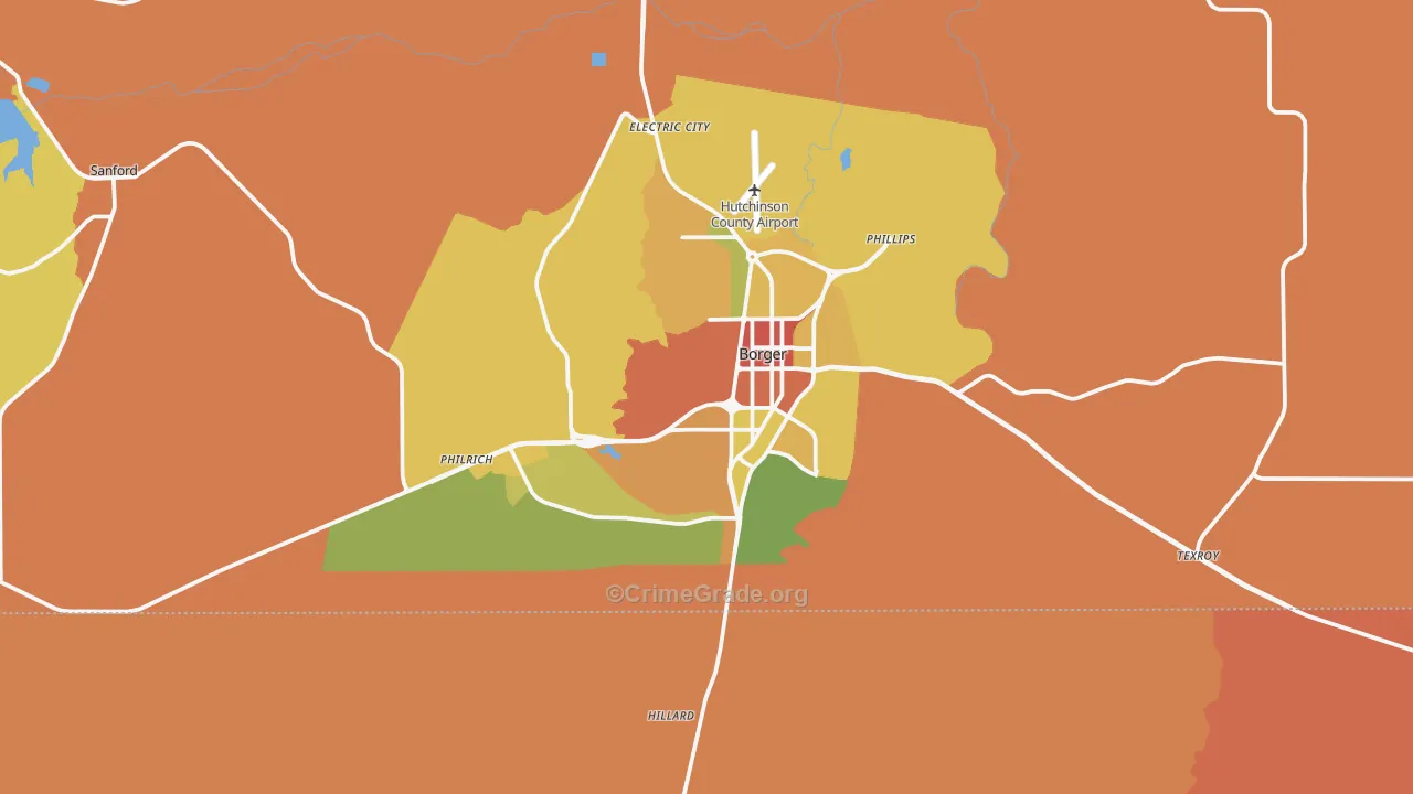 Borger, TX Map of Robbery Rates