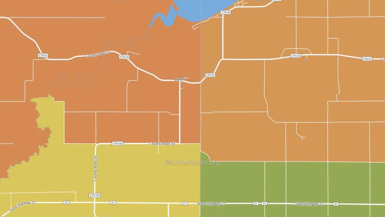 Borth, WI Map of Robbery Rates