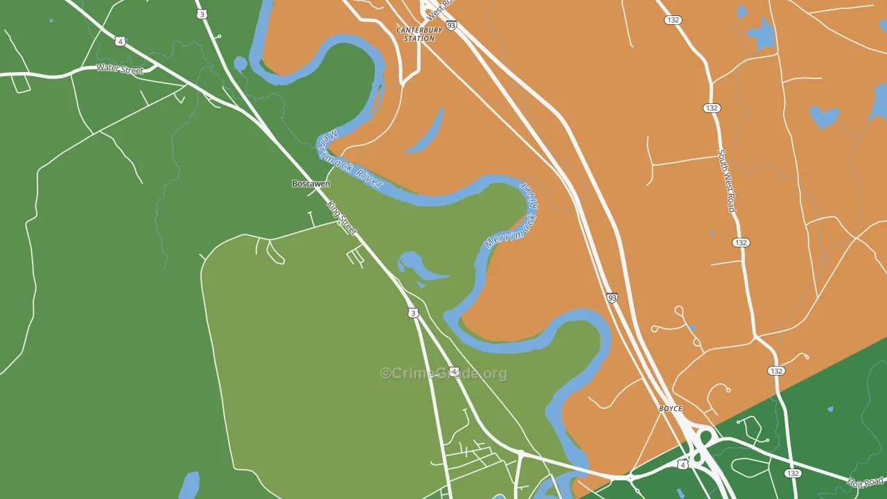 Boscawen, NH Map of Robbery Rates