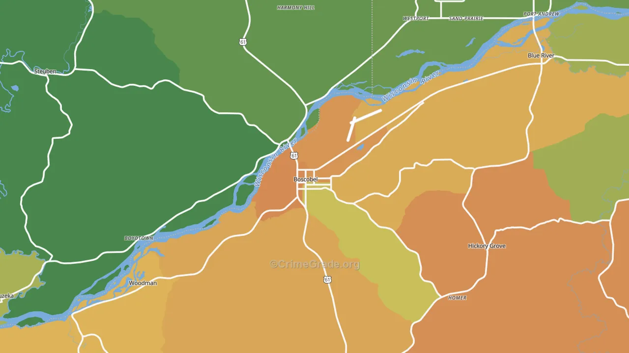 Boscobel, WI Map of Robbery Rates