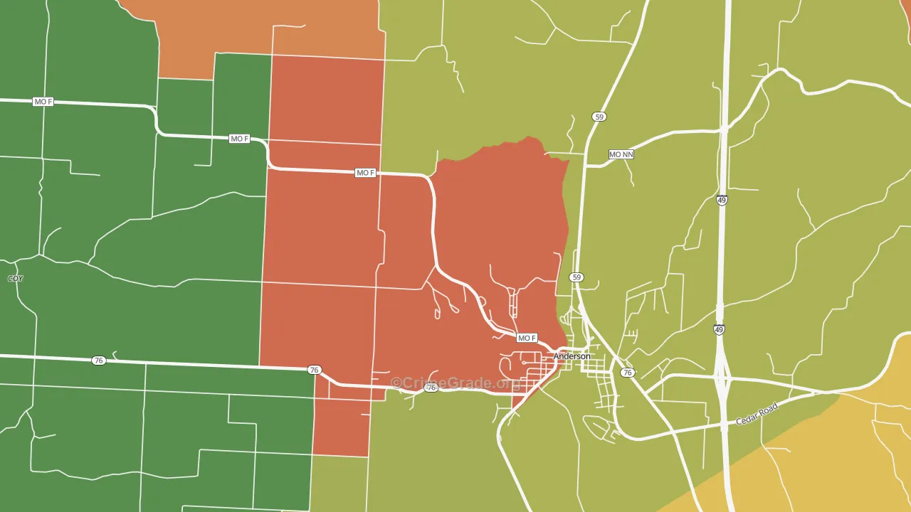 Bosky Dell, MO Map of Robbery Rates