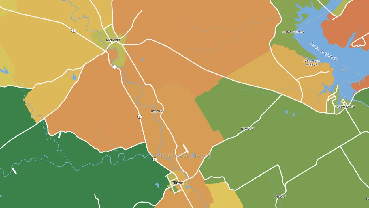 Bosque County, TX Map of Robbery Rates