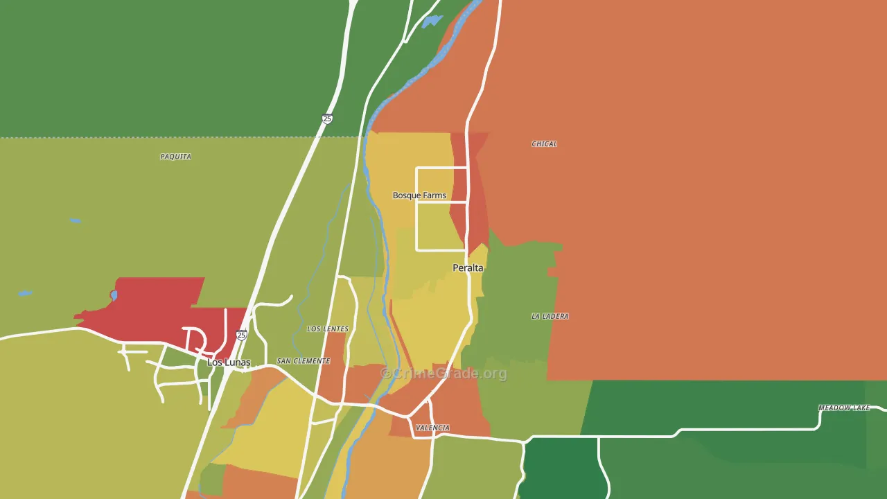 Bosque Farms, NM Map of Robbery Rates