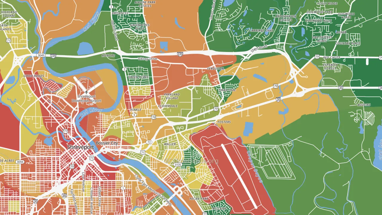 Bossier City, LA Map of Robbery Rates