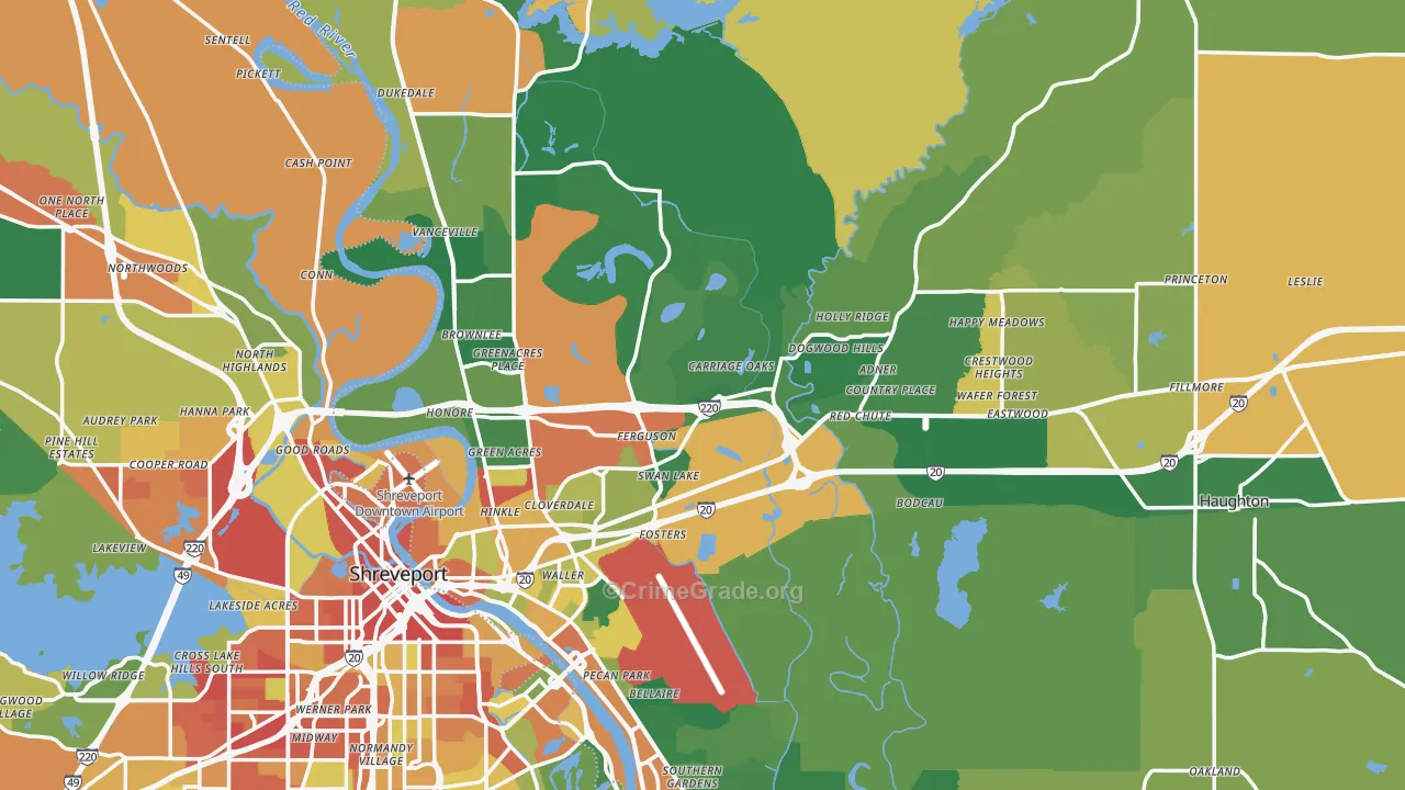 Bossier Parish, LA Map of Robbery Rates