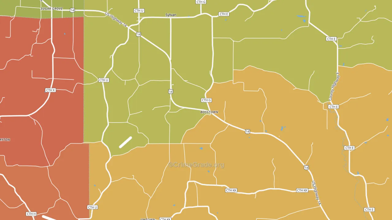 Bosstown, WI Map of Robbery Rates