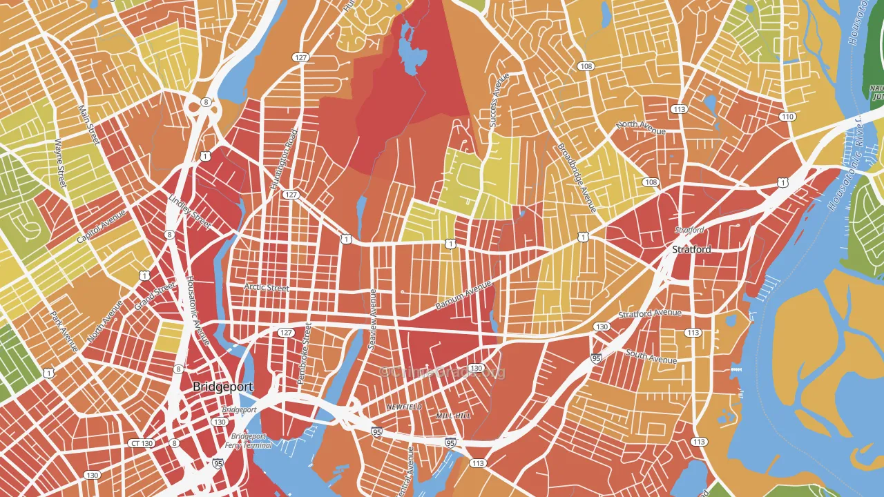 Boston Avenue-Mill Hill, Bridgeport, CT Map of Robbery Rates