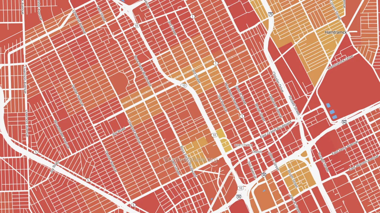 Boston Edison, Detroit, MI Map of Robbery Rates