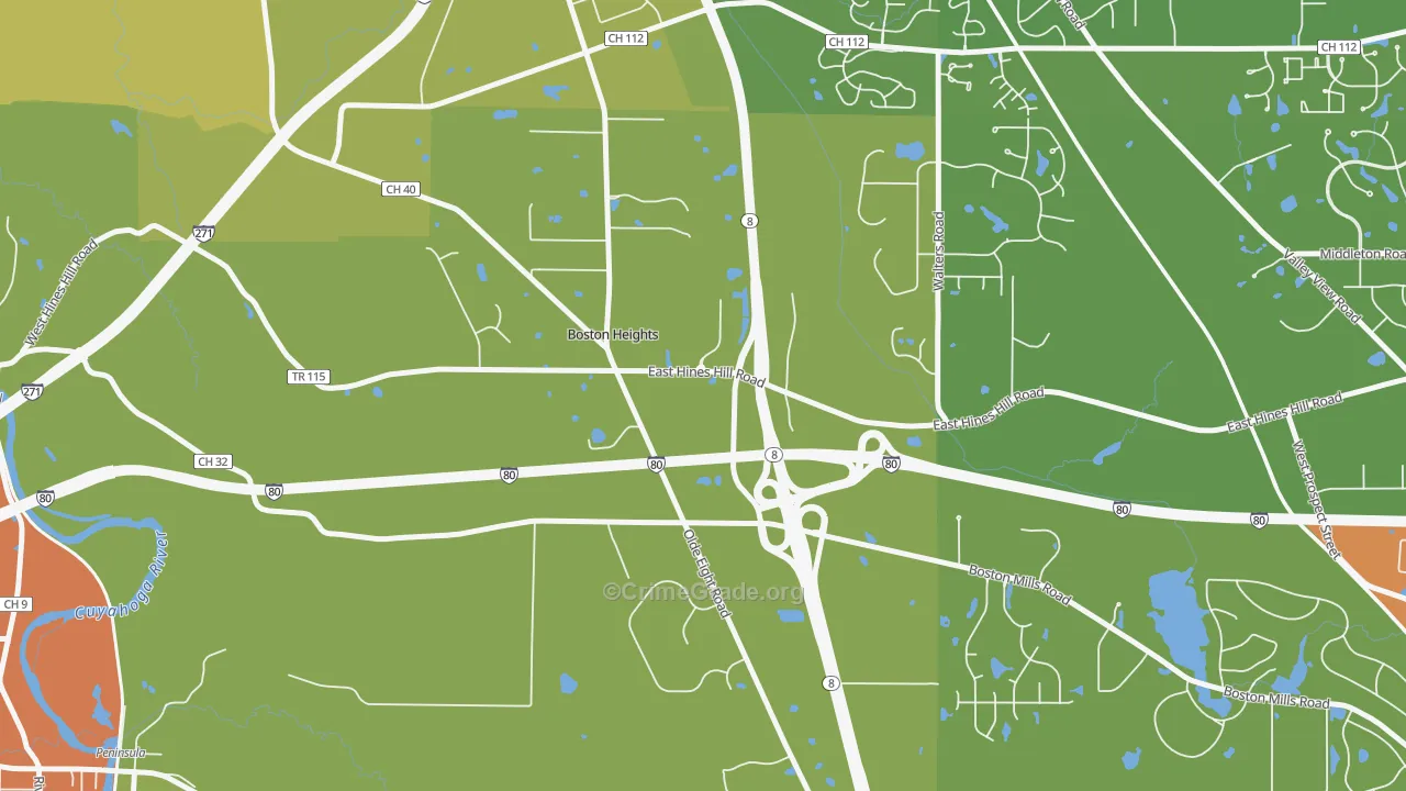 Boston Heights, OH Map of Robbery Rates