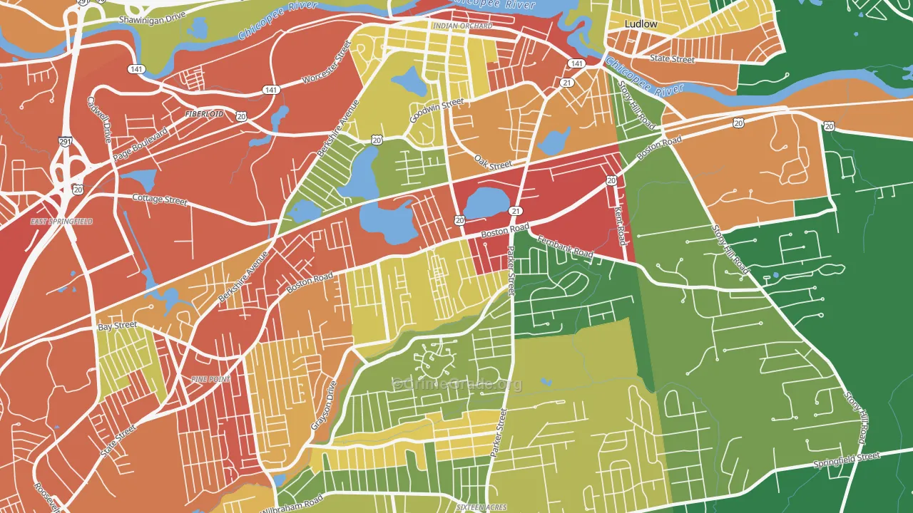 Boston Road, Springfield, MA Map of Robbery Rates