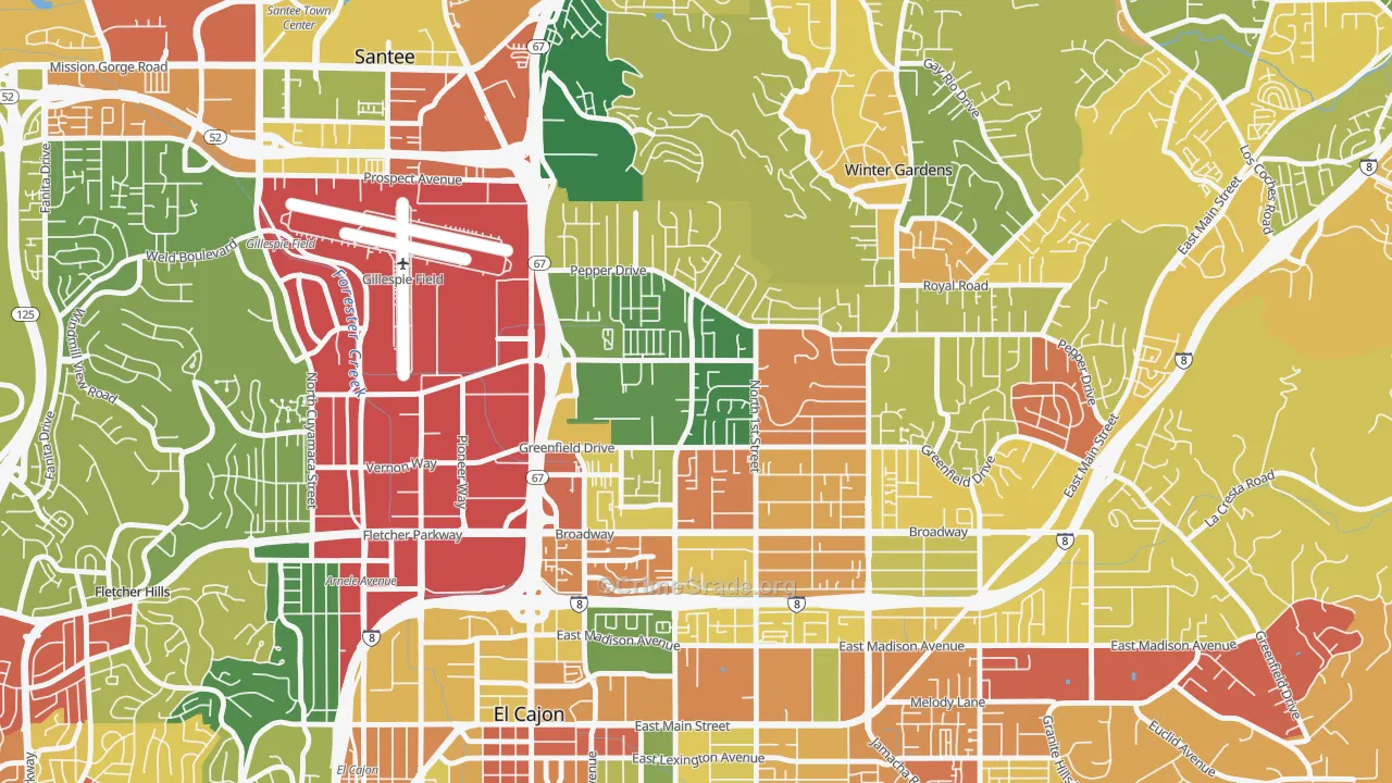 Bostonia, CA Map of Robbery Rates