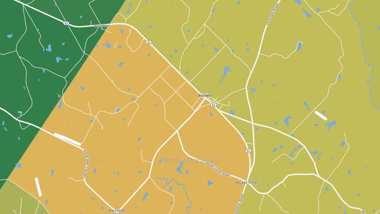 Bostwick, GA Map of Robbery Rates