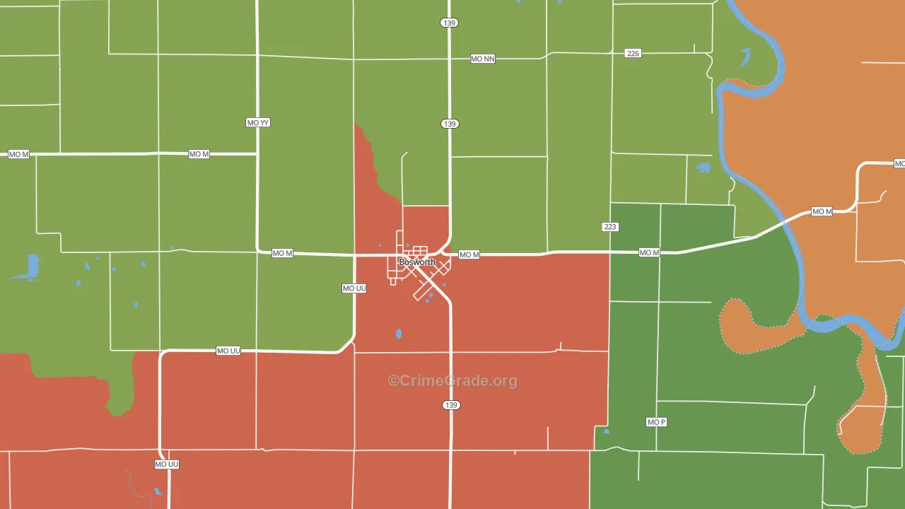 Bosworth, MO Map of Robbery Rates