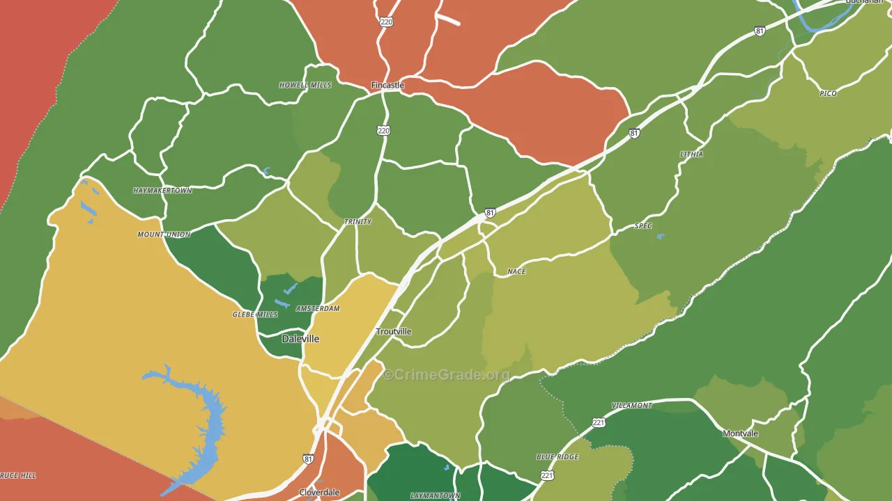 Botetourt County, VA Map of Robbery Rates