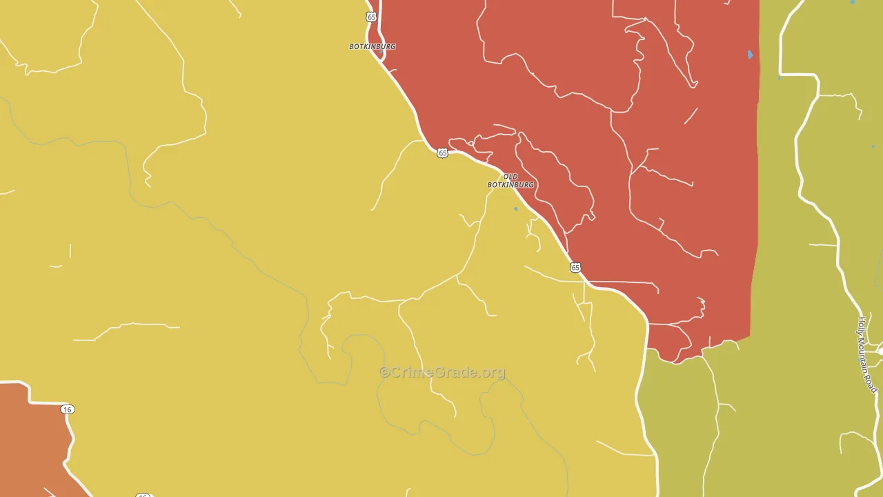 Botkinburg, AR Map of Robbery Rates